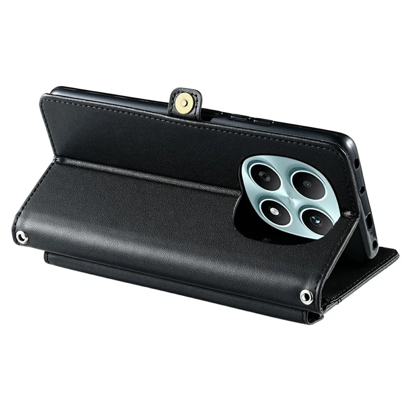 For Xiaomi Redmi Note 15 5G (Global) Leather Case with Wrist Strap Wallet Stand Phone Cover - Black