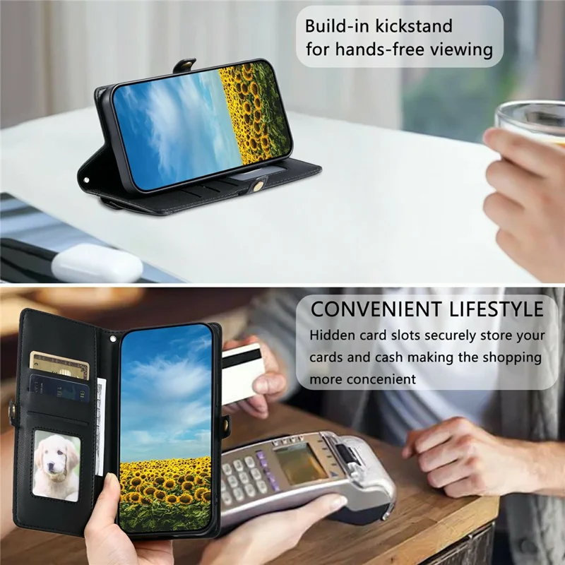 For Xiaomi Redmi Note 15 5G (Global) Leather Case with Wrist Strap Wallet Stand Phone Cover - Black