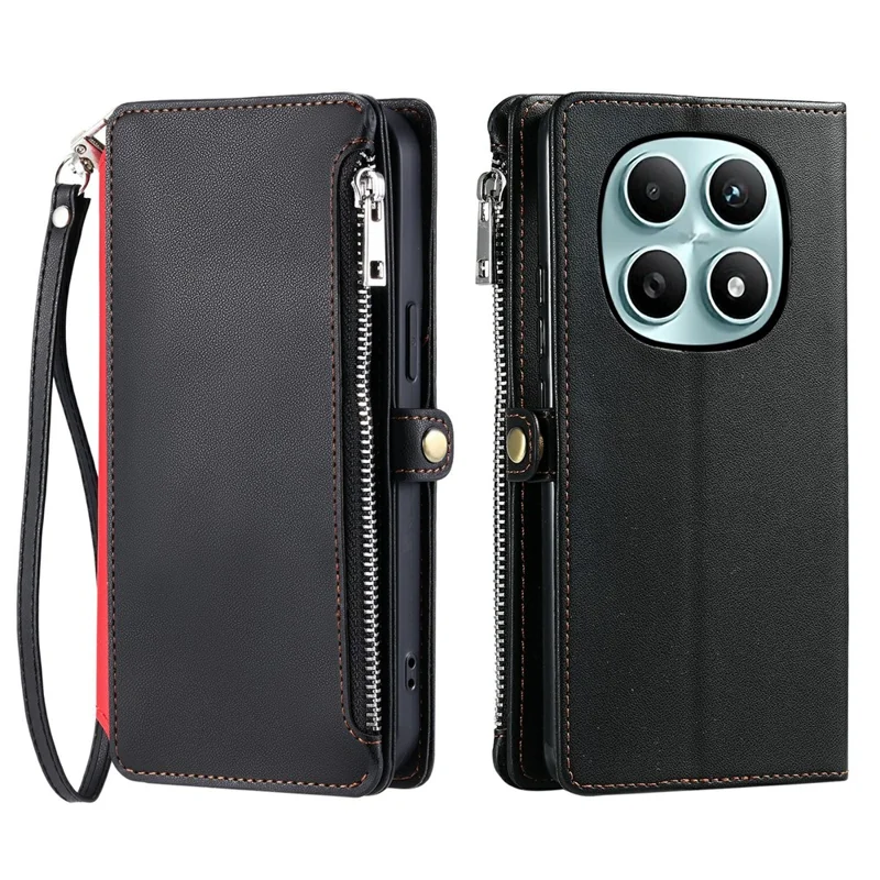 For Xiaomi Redmi Note 15 5G (Global) Case TPU + PU Leather Wallet Phone Cover with Wrist Strap - Black