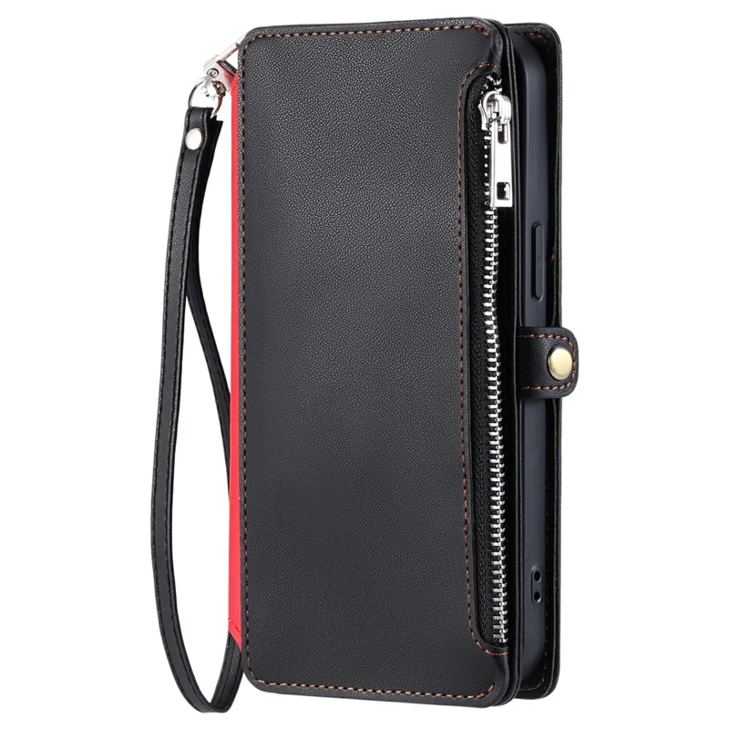 For Xiaomi Redmi Note 15 5G (Global) Case TPU + PU Leather Wallet Phone Cover with Wrist Strap - Black