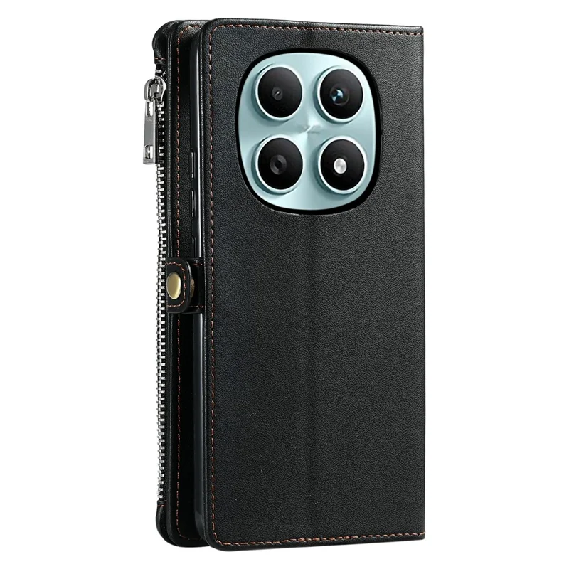 For Xiaomi Redmi Note 15 5G (Global) Case TPU + PU Leather Wallet Phone Cover with Wrist Strap - Black