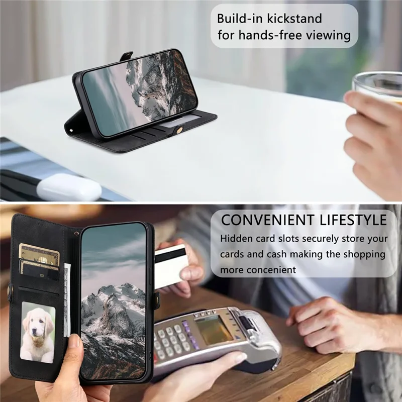 For Xiaomi Redmi Note 15 5G (Global) Case Skin Feel Totem Imprinted Wallet Leather Phone Cover with Hand Strap - Black