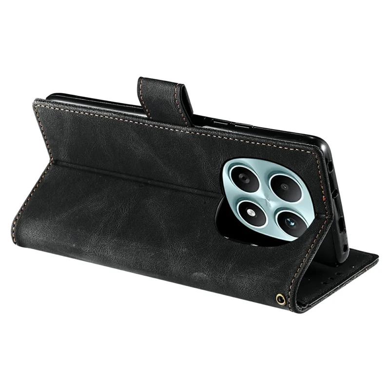 For Xiaomi Redmi Note 15 5G (Global) Leather Case Splicing Stitching Wallet Phone Cover with Wrist Strap - Black