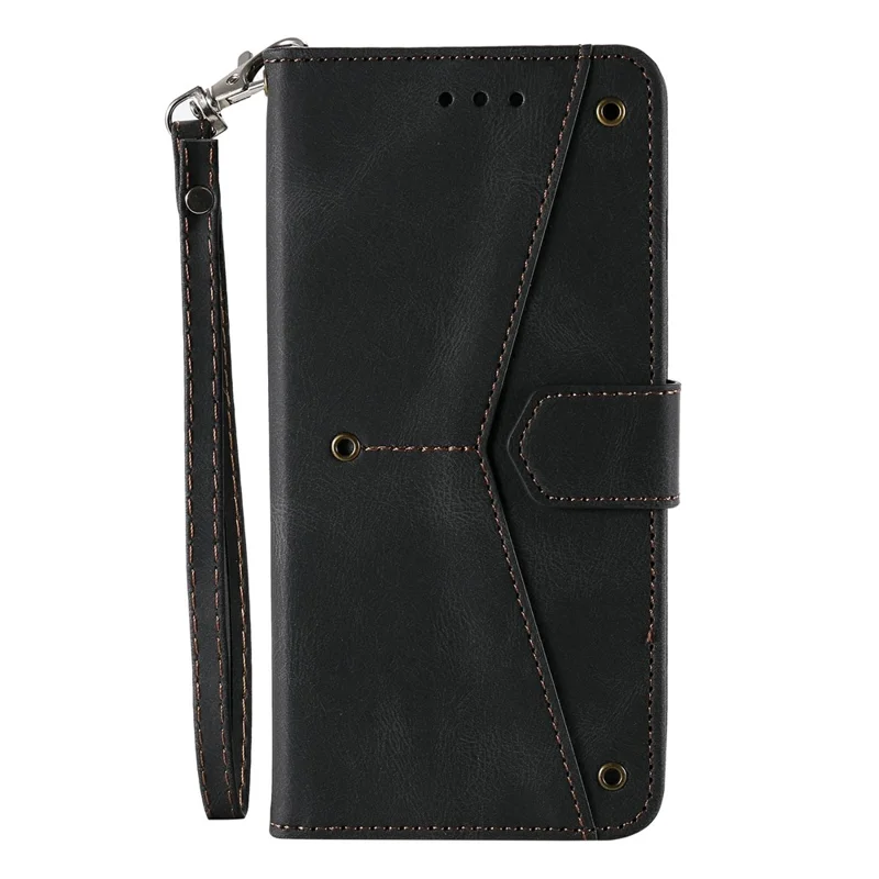 For Xiaomi Redmi Note 15 5G (Global) Leather Case Splicing Stitching Wallet Phone Cover with Wrist Strap - Black