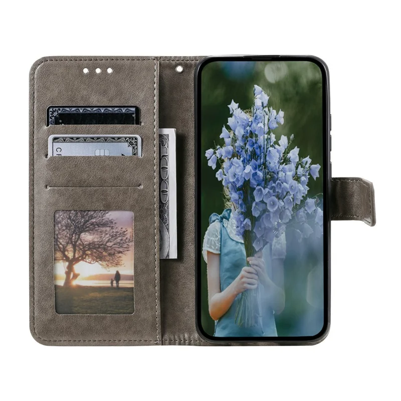 For Xiaomi Redmi Note 15 5G (Global) Stand Case Imprinted Totem PU Leather Wallet Phone Cover with Wrist Strap - Grey