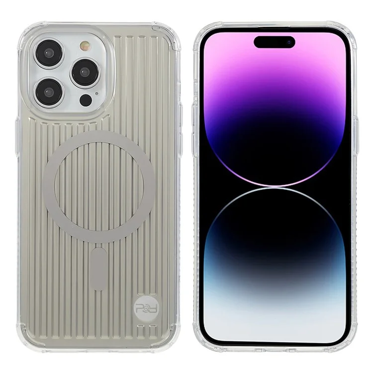 PQY Go Out Series Magnetic Case для iPhone 14 Pro, совместимый с MagSafe, PC+TPU+PET защита от царапин, чехол для телефона - серебристый