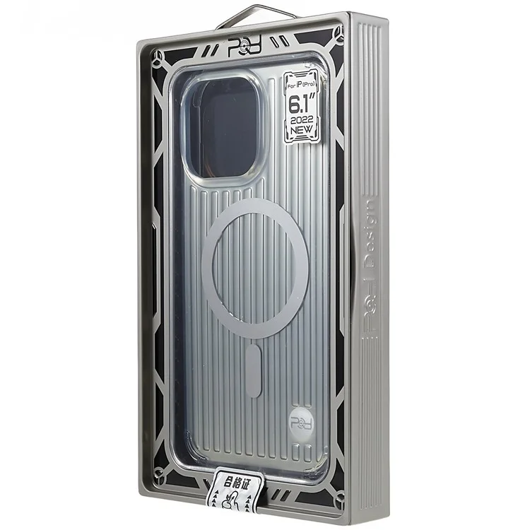 PQY Go Out Series Magnetic Case для iPhone 14 Pro, совместимый с MagSafe, PC+TPU+PET защита от царапин, чехол для телефона - серебристый