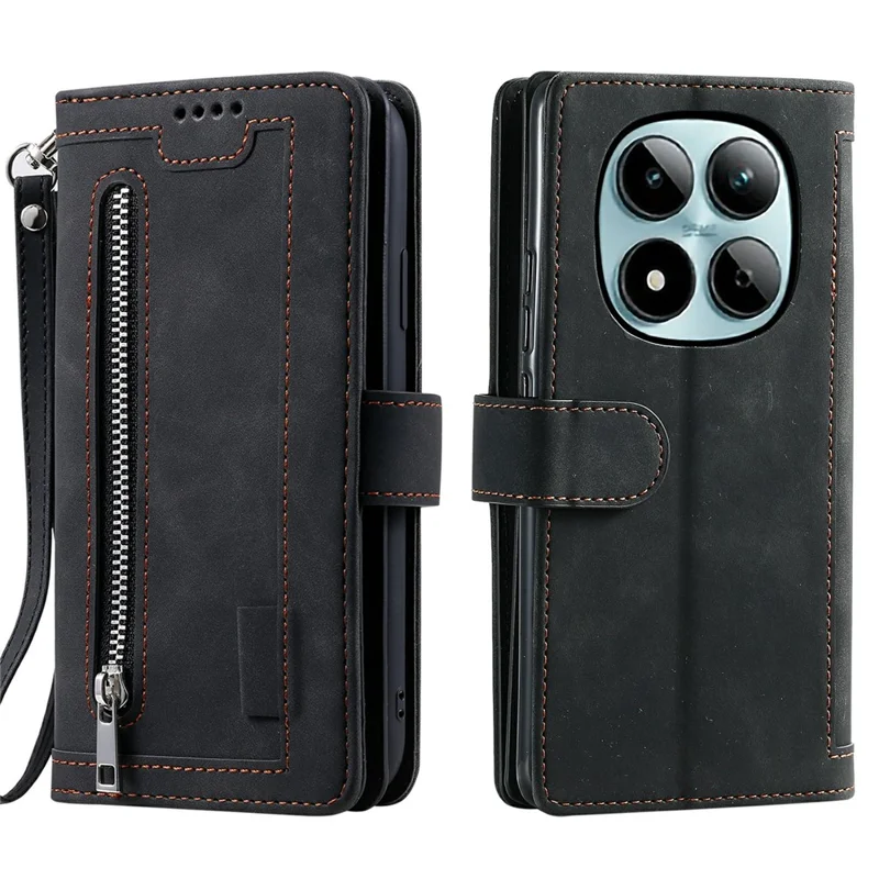 For Xiaomi Redmi Note 15 Pro 5G (Global) Case 9 Card Slots Zipper Wallet PU Leather Phone Cover with Wrist Strap - Black