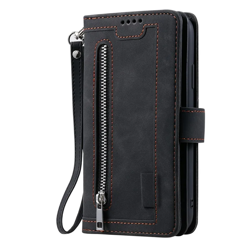 For Xiaomi Redmi Note 15 Pro 5G (Global) Case 9 Card Slots Zipper Wallet PU Leather Phone Cover with Wrist Strap - Black