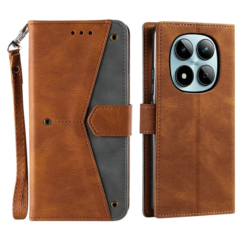 Voor Xiaomi Redmi Note 15 Pro 5G Leren Hoesje met Steeknaden Portemonnee Telefoonhoes met Polsbandje - Bruin