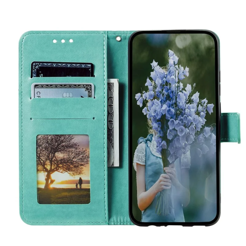 For Xiaomi Redmi Note 15 Pro 5G (Global) Stand Case Imprinted Totem PU Leather Wallet Phone Cover with Wrist Strap - Mint Green