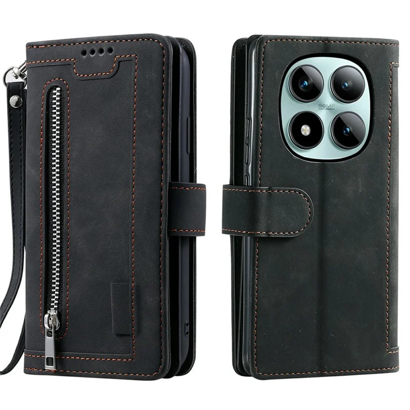 For Xiaomi Poco M8 Pro 5G / Redmi Note 15 Pro+ 5G (Global) Case 9 Card Slots Zipper Wallet PU Leather Phone Cover with Wrist Strap - Black