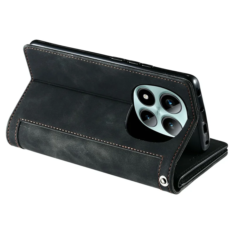 For Xiaomi Poco M8 Pro 5G / Redmi Note 15 Pro+ 5G (Global) Case 9 Card Slots Zipper Wallet PU Leather Phone Cover with Wrist Strap - Black