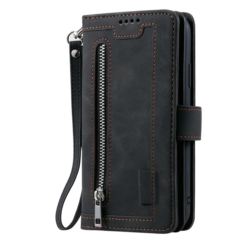 For Xiaomi Poco M8 Pro 5G / Redmi Note 15 Pro+ 5G (Global) Case 9 Card Slots Zipper Wallet PU Leather Phone Cover with Wrist Strap - Black