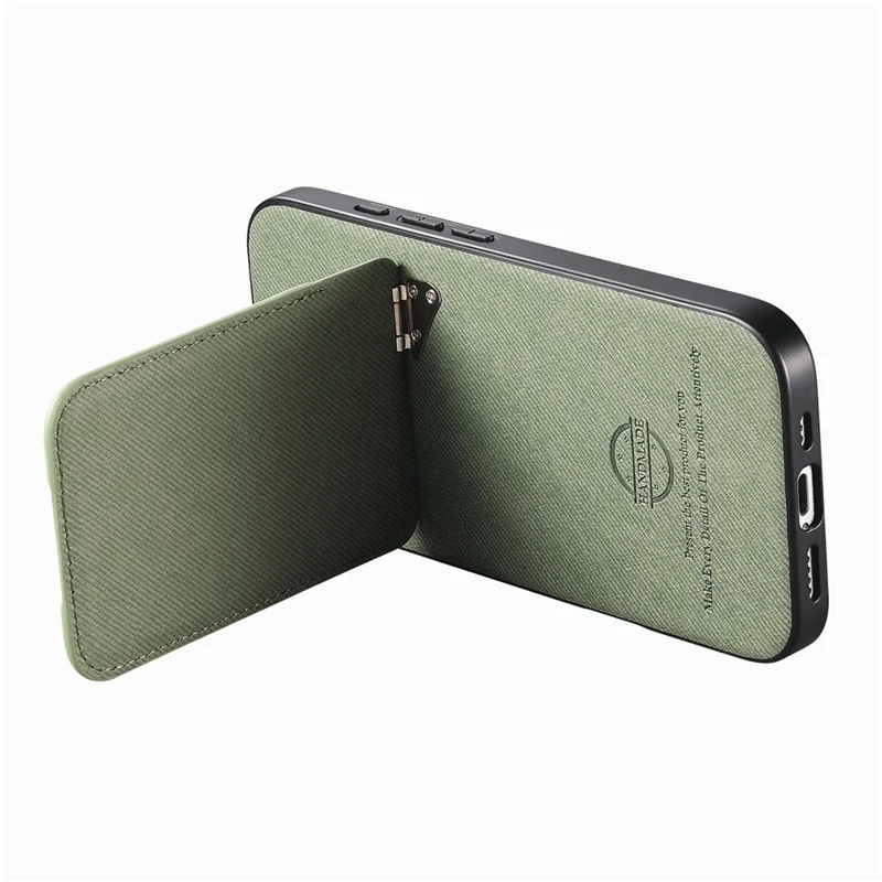 For iPhone 17 Pro Case Cloth Texture Leather + PC + TPU Phone Cover with Card Holder Kickstand - Green
