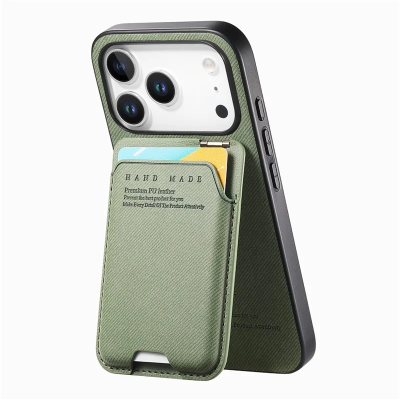 For iPhone 17 Pro Case Cloth Texture Leather + PC + TPU Phone Cover with Card Holder Kickstand - Green