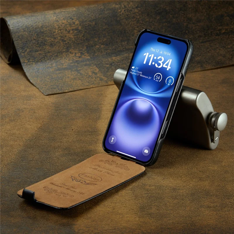 For iPhone 17 Case Vertical Flip PU Leather + PC Phone Cover - Black