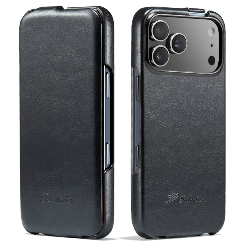 For iPhone 17 Pro Case Vertical Flip PU Leather + PC Phone Cover - Black
