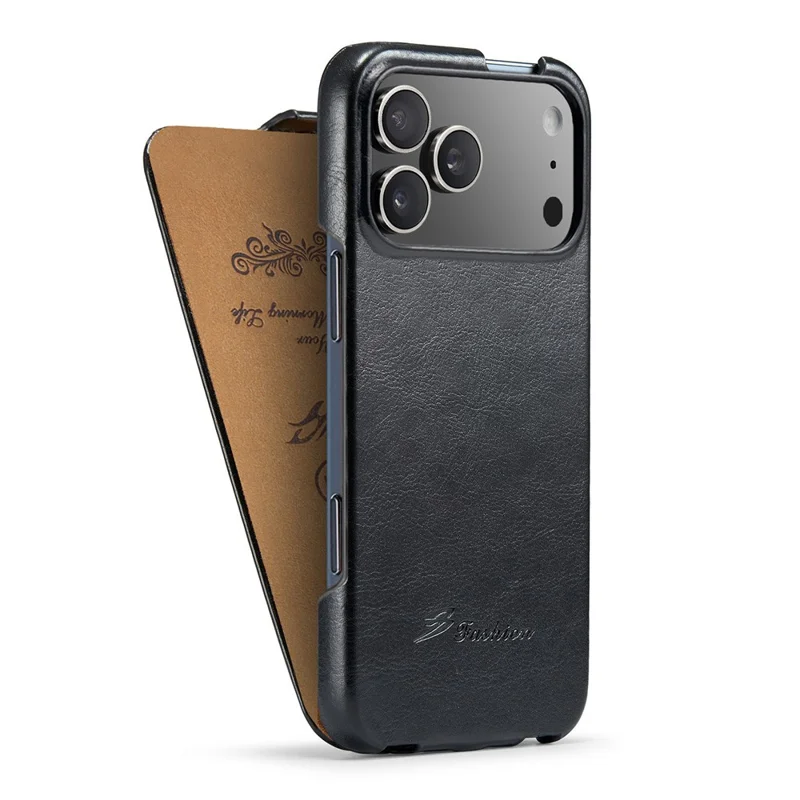 For iPhone 17 Pro Case Vertical Flip PU Leather + PC Phone Cover - Black