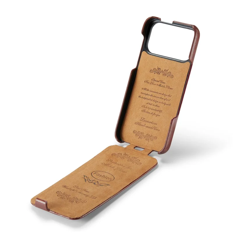 Til iPhone 17 Pro Max Case Vertikal Flip PU Læder + PC Telefondæksel - Brun