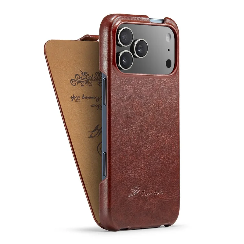 Til iPhone 17 Pro Max Case Vertikal Flip PU Læder + PC Telefondæksel - Brun