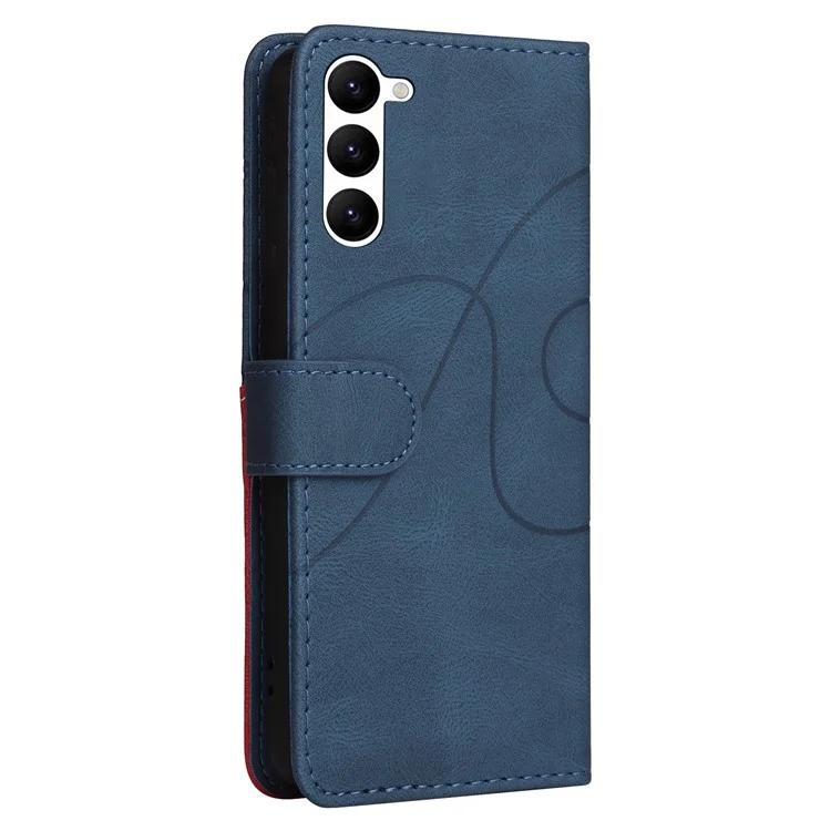 KT Leather Series-1 Pour Samsung Galaxy S23 Bi-couleur Splicing PU Cuir Portefeuille Téléphone Étui Vue Debout Anti-chute Couverture avec Sangle - Bleu