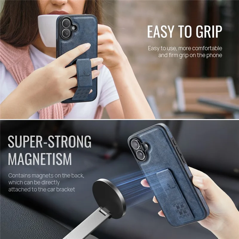 FIERRE SHANN For iPhone 17 Case Kickstand Leather Slim Back Cover - Blue