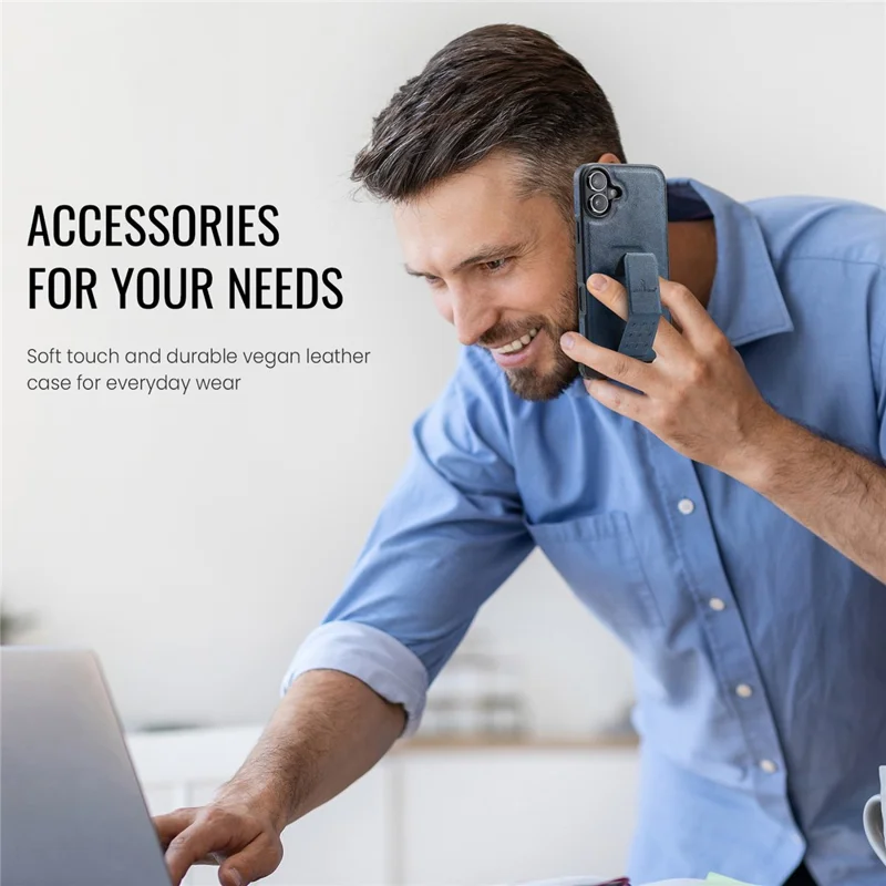 FIERRE SHANN For iPhone 17 Case Kickstand Leather Slim Back Cover - Blue