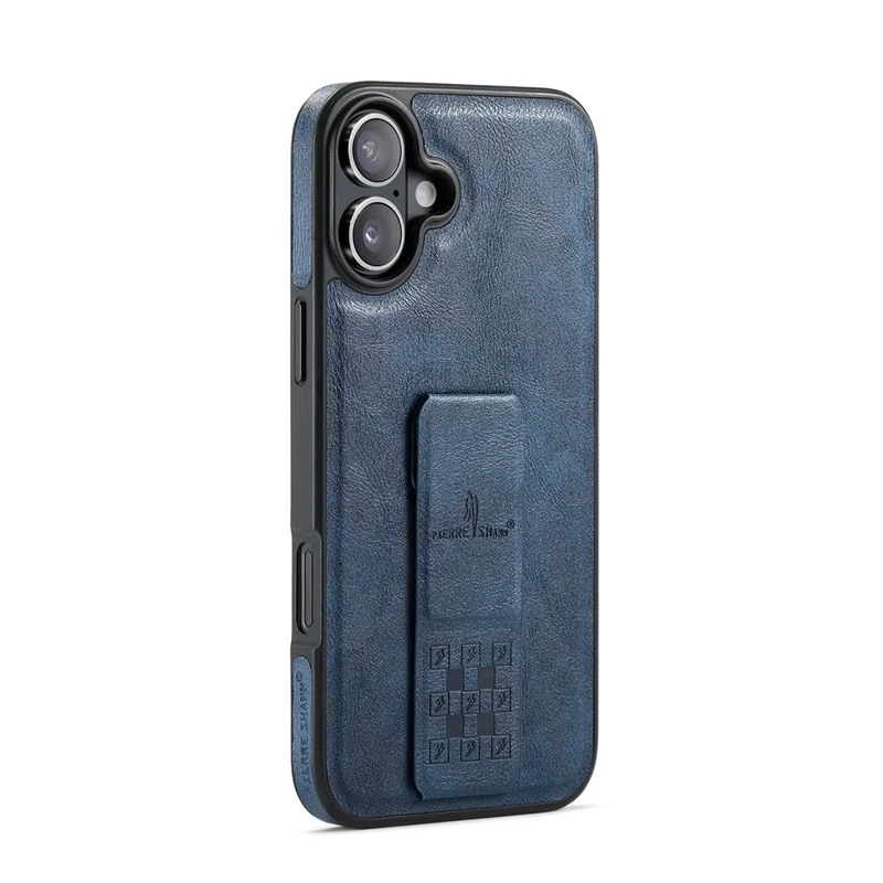 FIERRE SHANN For iPhone 17 Case Kickstand Leather Slim Back Cover - Blue