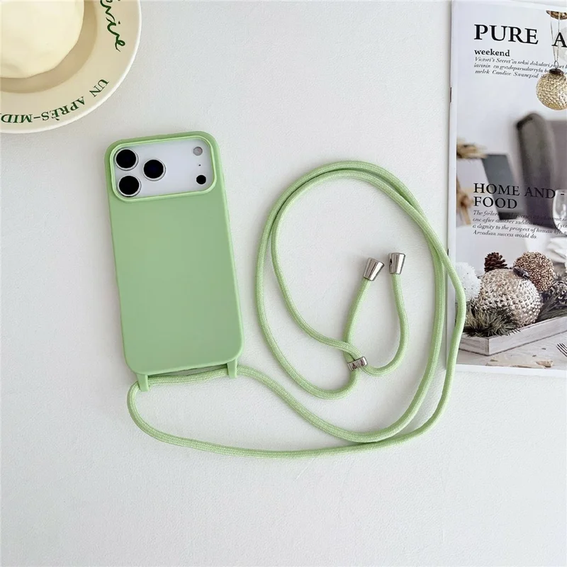 For iPhone 17 Pro Case Liquid Silicone Protective Phone Cover with Crossbody Lanyard - Light Green