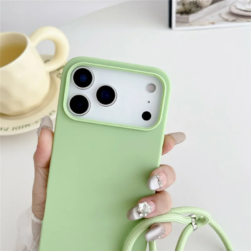 For iPhone 17 Pro Case Liquid Silicone Protective Phone Cover with Crossbody Lanyard - Light Green