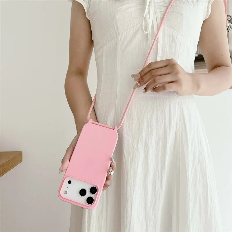 For iPhone 17 Pro Case Liquid Silicone Protective Phone Cover with Crossbody Lanyard - Light Green