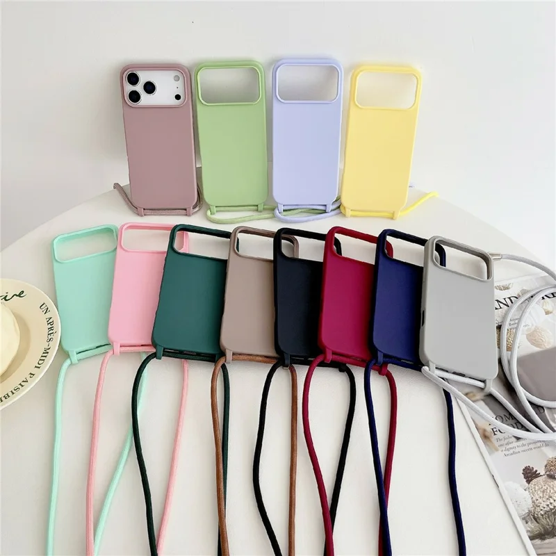 For iPhone 17 Pro Case Liquid Silicone Protective Phone Cover with Crossbody Lanyard - Light Green