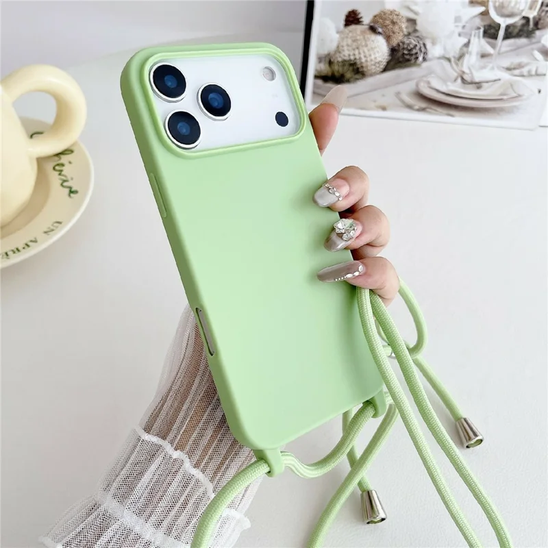 For iPhone 17 Pro Max Case Liquid Silicone Protective Phone Cover with Crossbody Lanyard - Light Green