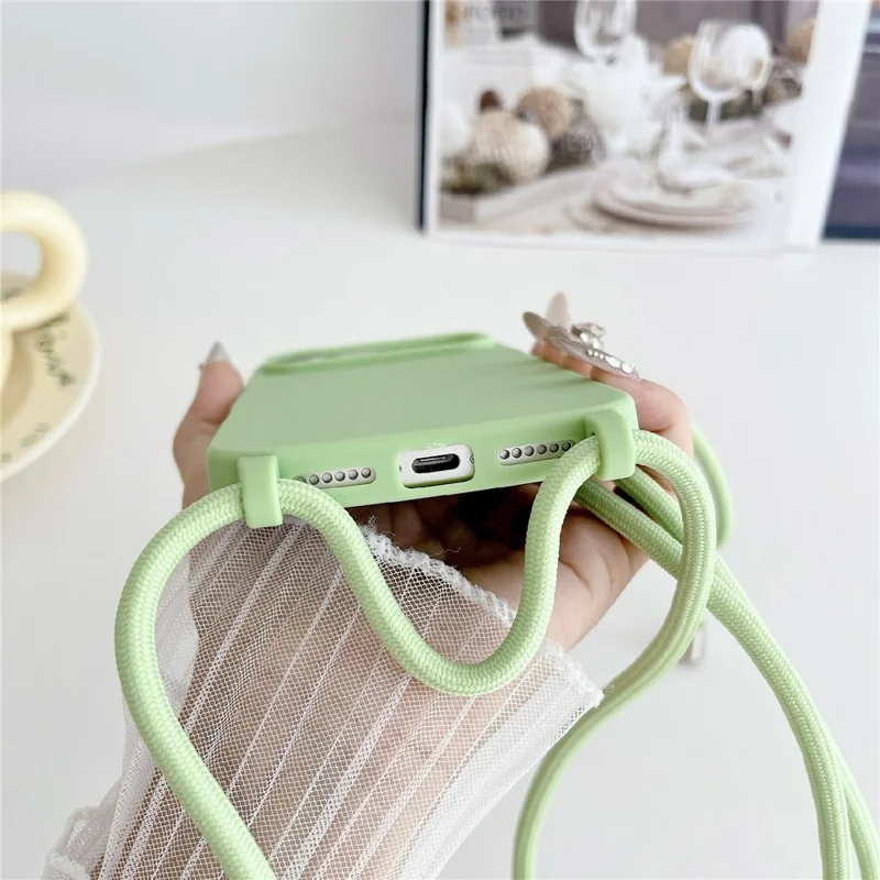 For iPhone 17 Pro Max Case Liquid Silicone Protective Phone Cover with Crossbody Lanyard - Light Green