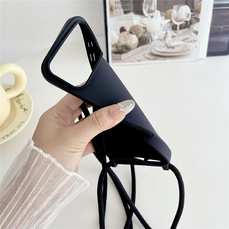 For iPhone 17 Pro Max Case Liquid Silicone Protective Phone Cover with Crossbody Lanyard - Light Green