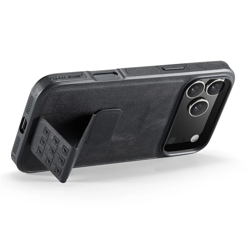 FIERRE SHANN For iPhone 17 Pro Case Kickstand Leather Slim Back Cover - Black