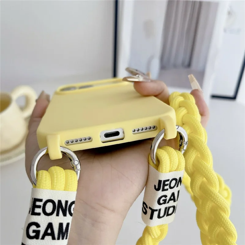 For iPhone 17 Pro Case TPU Phone Back Cover with Woven Crossbody Lanyard - Black