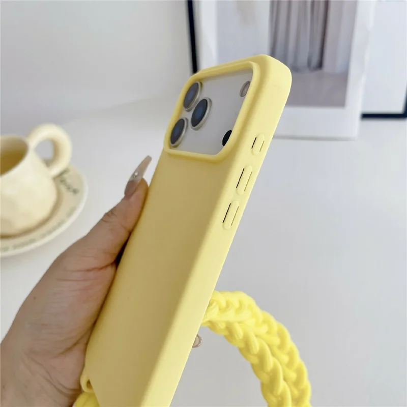 For iPhone 17 Pro Case TPU Phone Back Cover with Woven Crossbody Lanyard - Black