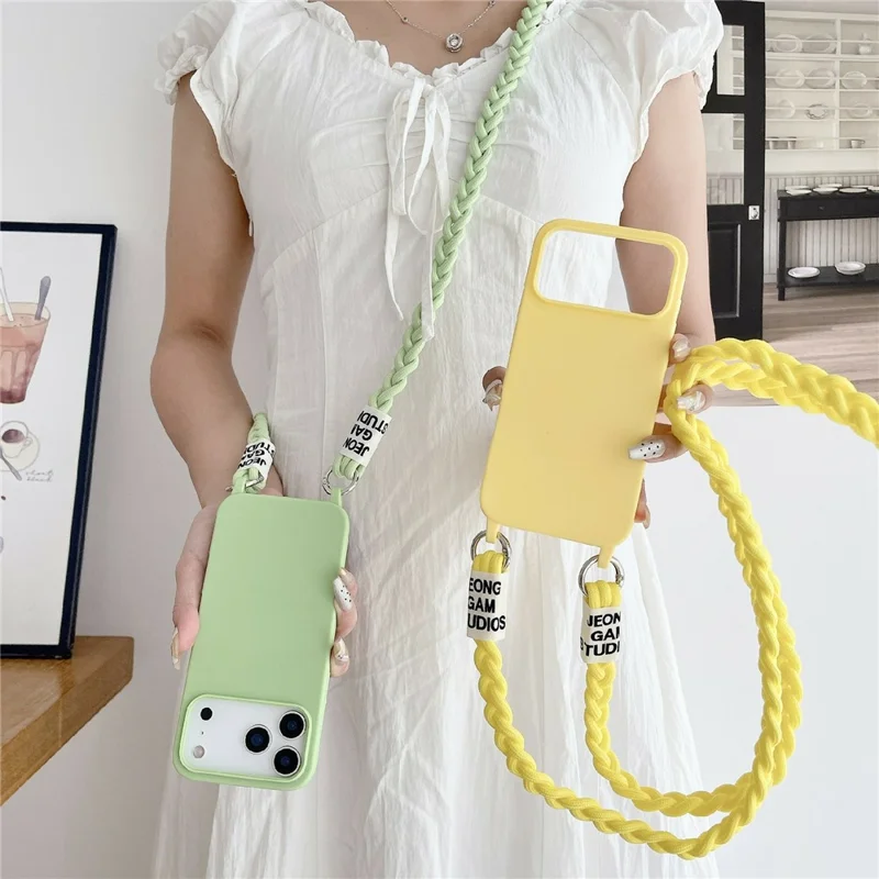 For iPhone 17 Pro Max Case TPU Phone Back Cover with Woven Crossbody Lanyard - Black