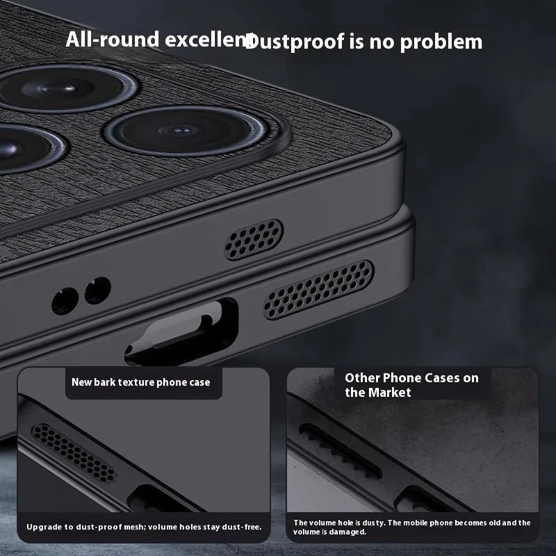 For iPhone 17 Pro Max Case Wood Texture PU Leather Coated PC TPU Phone Cover - Black