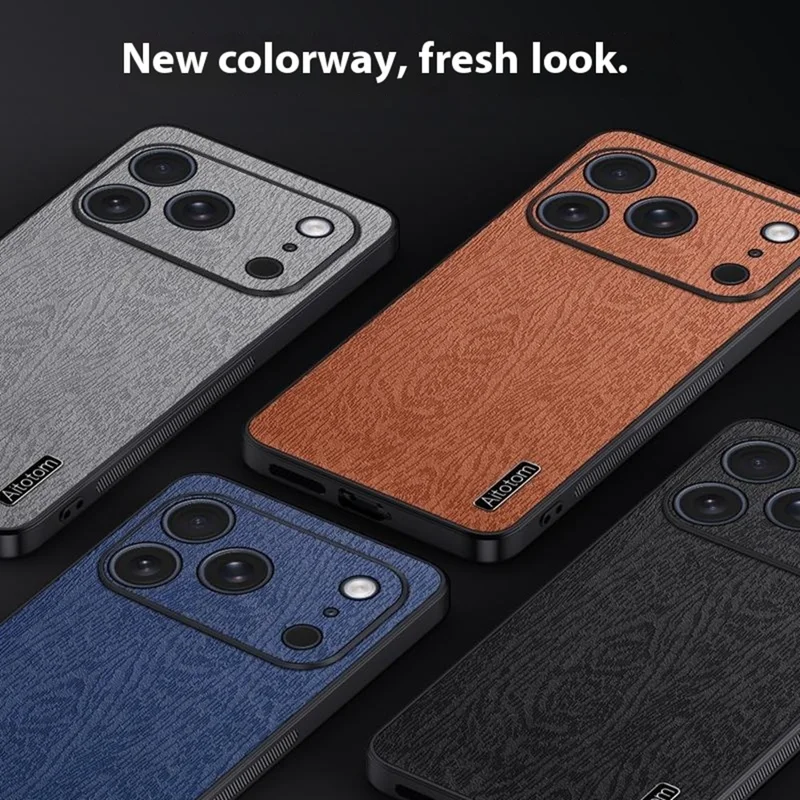 For iPhone 17 Pro Max Case Wood Texture PU Leather Coated PC TPU Phone Cover - Black