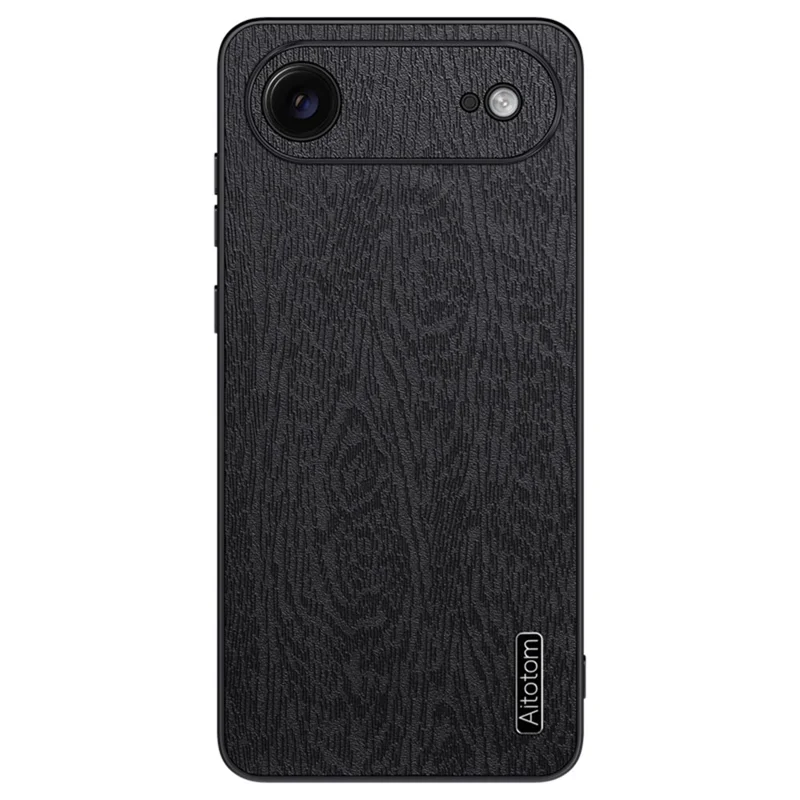 For iPhone Air Case Wood Texture PU Leather Coated PC TPU Phone Cover - Black