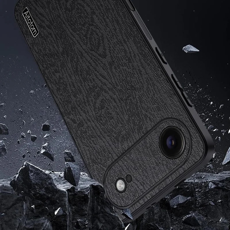 For iPhone Air Case Wood Texture PU Leather Coated PC TPU Phone Cover - Black