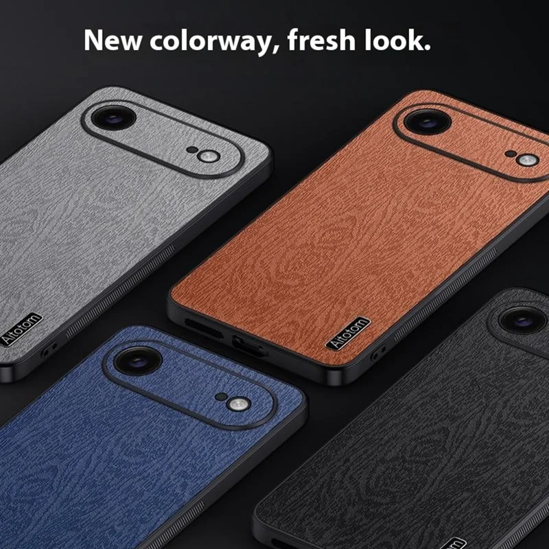 For iPhone Air Case Wood Texture PU Leather Coated PC TPU Phone Cover - Black