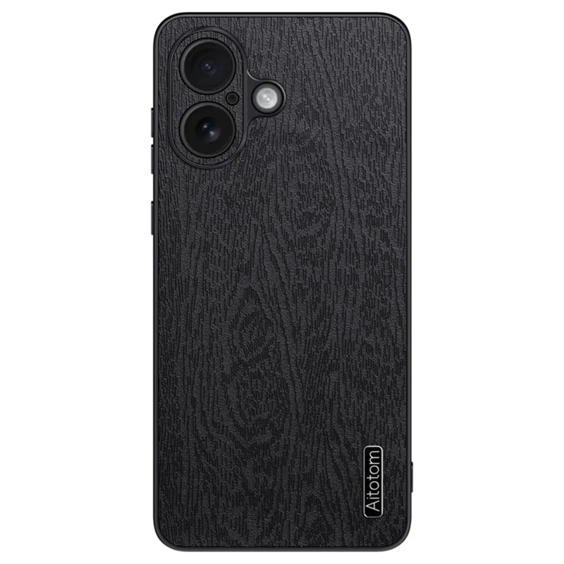 For iPhone 17 Case Wood Texture PU Leather Coated PC TPU Phone Cover - Black
