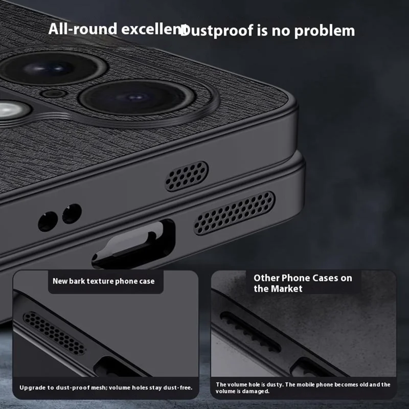 For iPhone 17 Case Wood Texture PU Leather Coated PC TPU Phone Cover - Black