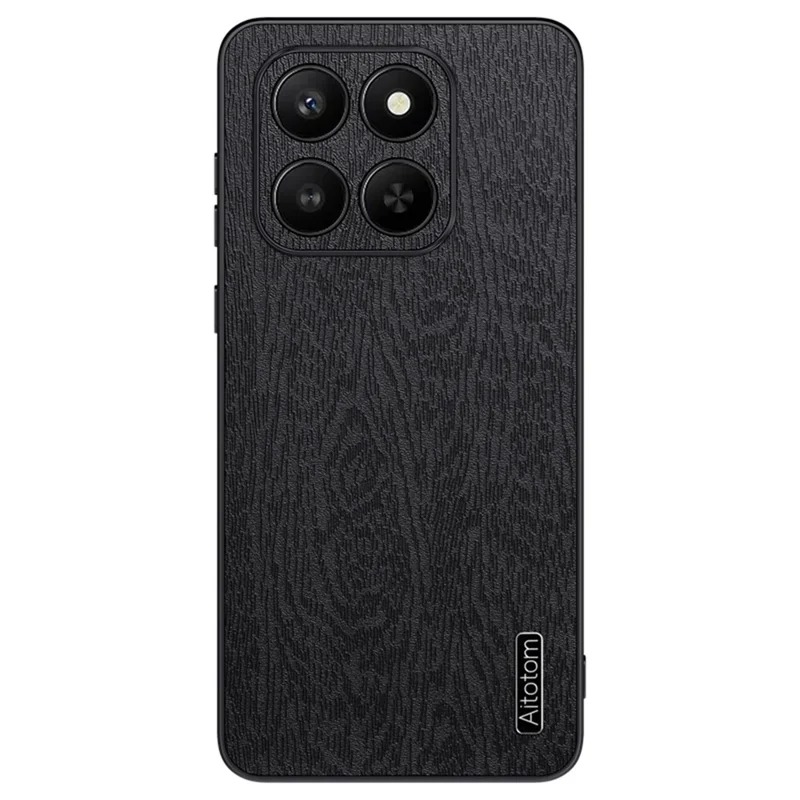 For Honor X7d 5G Case Wood Texture PU Leather Coated PC TPU Phone Cover - Black