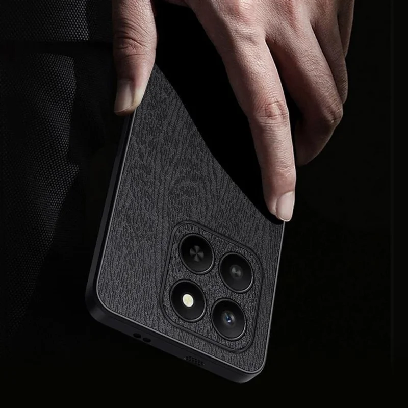 For Honor X7d 5G Case Wood Texture PU Leather Coated PC TPU Phone Cover - Black