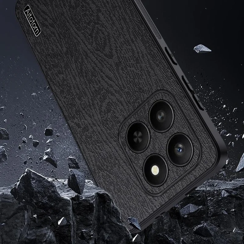 For Honor X7d 5G Case Wood Texture PU Leather Coated PC TPU Phone Cover - Black